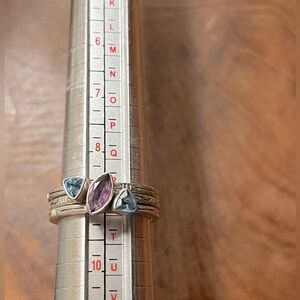 Silver Stacking Rings w/ Topaz & Amethyst Gems Size 9